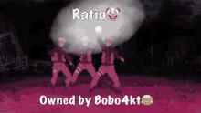 a cartoon of three people dancing with the words ratio owned by bobo4kt