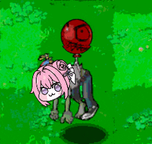 a cartoon of a girl with a red balloon on her head .
