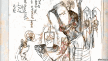 a drawing of a person with a box of milk on their face