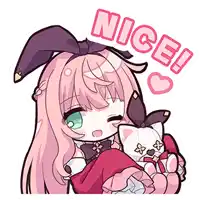 a girl with pink hair and green eyes is holding a stuffed animal and says nice .