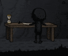 a cartoon of a person sitting at a table with a hourglass on it
