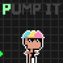 a pixel art drawing of a person with the word pump it behind them