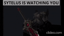 sytelus is watching you , a cartoon character with a sad face .