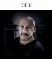 a picture of a bald man with lightning behind him and the words whar