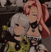 a couple of anime girls standing next to each other with one wearing a shirt that says ' aoi ' on it