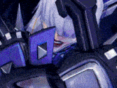 a close up of a video game character with a purple shield
