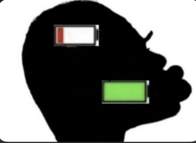 a silhouette of a person 's head with three batteries , one of which is low .