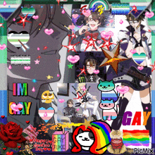 a collage of anime characters with the words im gay on the top