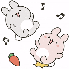 pink gray rabbit friends dancing
