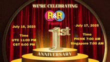 r & r family is celebrating their 1st anniversary in july