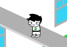 a black and white cartoon character with glasses and a green frog on his chest
