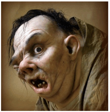 a close up of a man 's face with a very ugly face