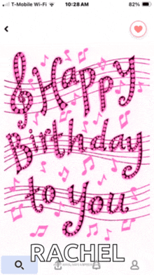 a phone screen says happy birthday to you rachel