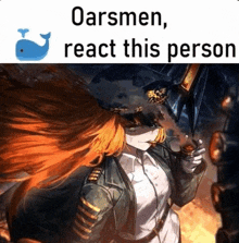 a girl with long red hair is wearing a military uniform and smoking a pipe .