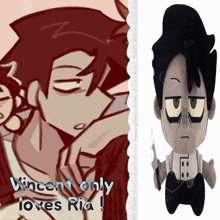 vincent only loves ria written on a picture of a stuffed animal