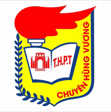 a logo for t.h.p.t. with a torch and book
