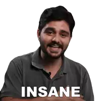 a man with a beard has the word insane written on his shirt