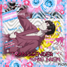 a picture of a man with the words " transgender she her "