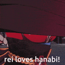 a cartoon character with a flower on his shirt and the words rei loves hanabi
