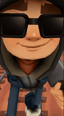 a cartoon character wearing sunglasses and a hoodie is smiling