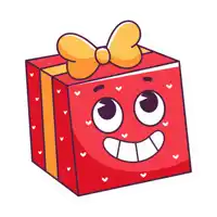 a cartoon illustration of a red gift box with a smiling face