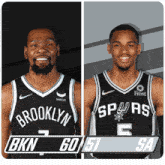 two basketball players from the brooklyn nets and the san antonio spurs pose for a photo