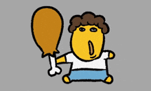 a cartoon character is holding a chicken leg