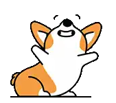 a cartoon of a corgi dog sitting down and smiling on a white background .