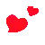two red hearts in pixel art style on a white background .