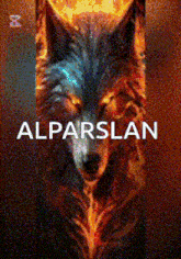 a painting of a wolf with the name alparslan on the bottom