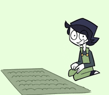 a cartoon drawing of a person kneeling down with their hands in the air