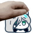 a hand is holding a donut over a cartoon character 's head .