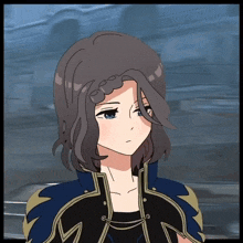 a cartoon drawing of a girl with long brown hair and blue eyes