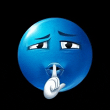 a blue smiley face is holding a finger to its lips