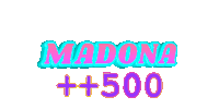 a logo that says madona +500 in pink and purple