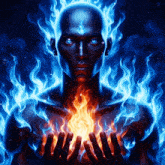 a painting of a man surrounded by flames