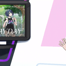 a screen with a girl on it says ayday