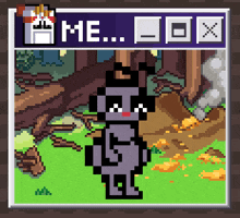 a pixel art drawing of a cat with a crown on its head and the words game me box above it