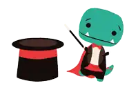 a rabbit is coming out of a top hat next to a dinosaur