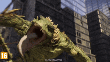 an advertisement for a video game shows a green monster with the number 16 on the bottom right
