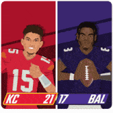an illustration of two football players with the numbers 15 and 17