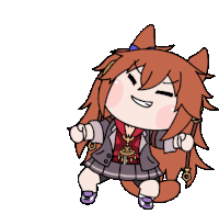 a cartoon drawing of a girl with red hair and a cat tail