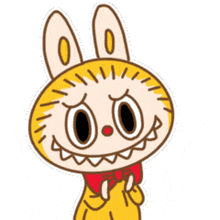 a cartoon character is giving a thumbs up and wearing a yellow bunny costume