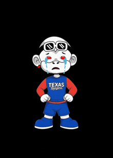 a cartoon character wearing a texas rangers shirt
