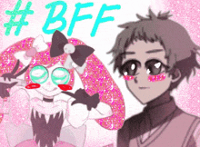 a boy and a girl are standing next to each other with the word bff written on the bottom