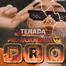 a man wearing sunglasses with the word pro written on it