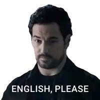 a man with a beard has a sticker that says english please
