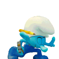 a smurf is holding a hammer and a yellow pencil