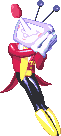 a pixel art drawing of a robot with a flower on his head .