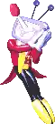 a pixel art drawing of a robot with a flower on his head .